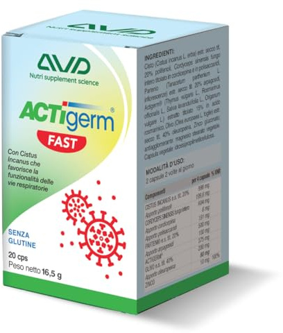 AVD REFORM | Actigerm Fast - Integratore con estratti vegetali per vie respiratorie, difese immunitarie e dolori comuni – 20 capsule - Prodotto in Italia