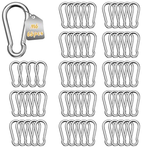 LALAGO Mousqueton de Fixation pour Charges Lourdes, 65Pcs M6 60 mm x φ6 mm Mousquetons en Fer Galvanisé Grand Mousqueton INOX de Fixation Capacité de Charge de 120kg