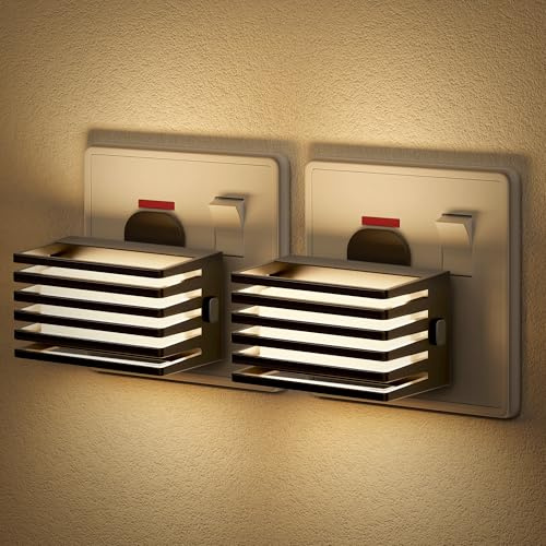 JandCase Night Light Plug in Wall, [2 Pack] Night Light with Dusk to Dawn Sensor, Dimmable 30/60/100LM, Fence Shape, Warm White 3000K, Plug in Nightlight for Hallway Bedroom Bathroom Stair