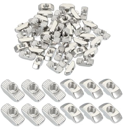 PATIKIL 4040 Series M6 t Nuts, 50pcs t Slot Nut Hammer Head Fastener Nut, Nickel Plated Carbon Steel Nut for Aluminum Profile l Silver