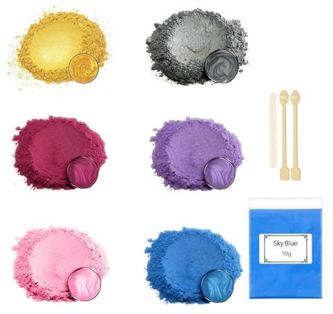 Cosyhav Mica Powder,6 Colours x 10 g Mica Powder for Epoxy Resin,Pearlescent Resin Pigment,Suitable for Soap Color, Candle Color, Cosmetics, Nail Polish, Bath Ball,Slime