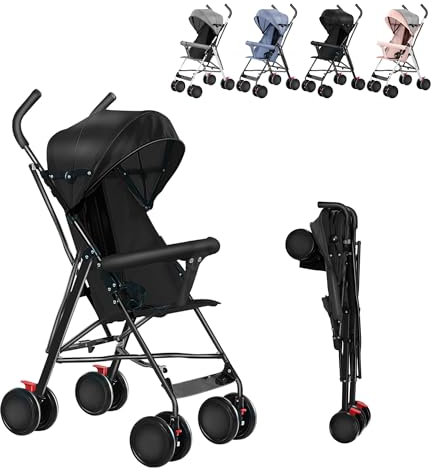 XUANYU Kinderwagen, kompakt und faltbar, mit Matte, cooler Reisekinderwagen, faltbar, kompakter Kinderwagen, für Babys von 6 Monaten bis 4 Jahren, bis zu 25 kg (schwarz)