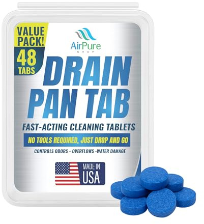 Air Pure Drain Pan Tabs - 48 Flow Treatment Tablets for HVAC & AC Condensate Pan Treatment | Prevents Overflow, Cleans Drain Lines, & Eliminates Odors