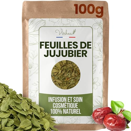 VIRHEA Torkade Jujube-blad 100 g - Naturliga Sidr-blad för hår och ansiktsvård - Fuktgivande och Volumizing ayurvedisk Qasil - Hårvård och Mask - Detox Örtte Infusion