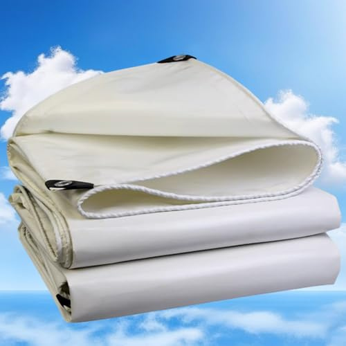 ELZEM Heavy Duty Waterproof Tarp Tarpaulin 500g㎡ Reinforced Edges & Rust-Proof Grommets For Camping, Outdoor, Roof(Multi-Purpose, UV Resistant)(White,2x1.5m)