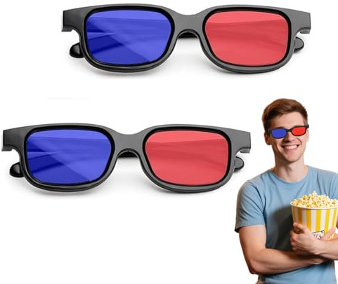 Lot De 2 Paires Lunettes 3D pour TV,Lunette 3D,Lunettes 3D Rouges Et Bleues,Verres 3D, Anti-Buée Et Anti-Rayures,pour TV, Lunettes Stereoscopiques pour 3D Game, Movie, TV, Théâtre (Bleus, Rouges)
