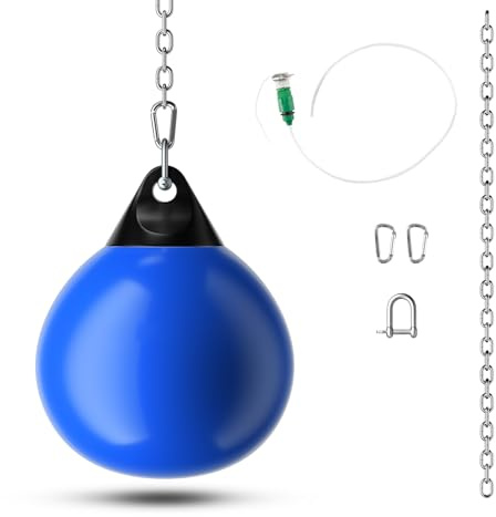 GYMAX Saco de Boxeo de Agua, Bolsa Pesada de Agua de 45 cm y 50 kg con Cadena Metálica Ajustable, Manguera Llena de Agua, Saco de Entrenamiento Acuático para Adultos y Niños (Azul)