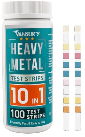 VANSUKY 10 en 1 Tiras de Prueba Agua Metales Pesados – Test Rápido y Preciso de Cobre, Hierro, Manganeso, Zinc, Magnesio, Calcio, Mercurio, Cromo (VI), Plomo y Cadmio – Hogar, Acuario e Industria