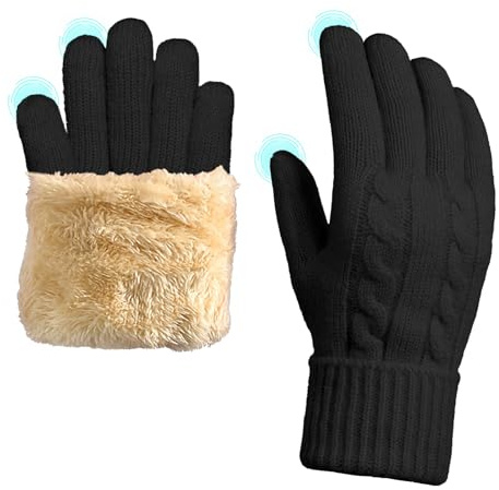 Muwodkdn Gants Hiver Femme Tricotés Gants Tactile Chaud Anti Froid avec Doublure en Polaire Thermiques pour Ski Vélo Cyclisme Conduite Outdoor Noir