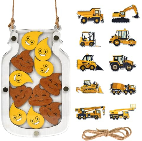 Zuxbolf Belohnungsglas für Kinder Holz Töpfchentraining Belohnungssystem Verhalten Belohnungstafel mit 20 Belohnungsautos 10 KOT und 10 Tropfen Symbolen für Kinder zu Hause Schule Schlafenszeit