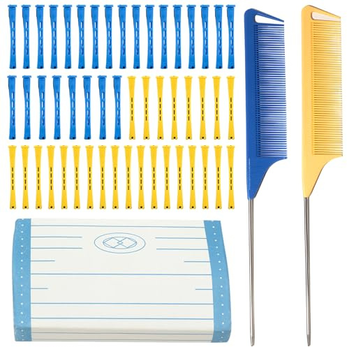 Lot de 50 bigoudis pour cheveux courts, avec 2 peignes à queue pointue et 60 feuilles à enrouler, pour permanentes professionnelles