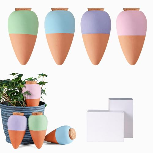 SilverChry Riego automático para Plantas Interior, Conos de Riego de Terracota 4Pcs, Regadera Plantas, Dispensador de Agua autorriego para macetas-Globos de Riego Goteo para Vacación Balcón (Cono)