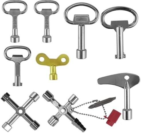 Juego de 9 llaves universales, triangulares, cuadradas, llaves redondas para grifo, radiador, cubo de basura, contador de electricidad y agua, armario de control, llave cruzada de 4 vías incluida