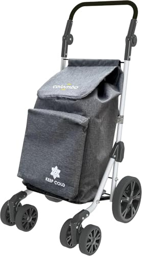 COLOMBO Troll Carrello Spesa in Alluminio Leggero e Resistente 60L con Borsa Termica 4L, 6 Ruote Push&Pull, Manubrio Regolabile Antiscivolo, Porta Monete – Carrello Spesa Pieghevole, Salvaspazio