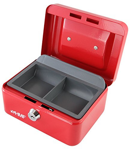 HMF Geldkassette abschließbar, Kasse mit Münzeinsatz, 6 Münzfächer | 15 x 12 x 8 cm | Rot