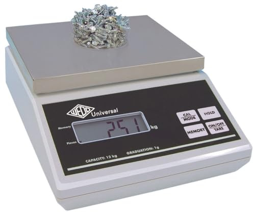 Wedo 507012 Universal elektronisk vägnings- och styckräkningsvåg (12 kg 12 kg/1 g, med EU-strömförsörjning) grå