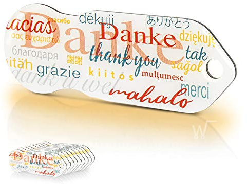 Einkaufswagenlöser ® Danke/Schlüsselanhänger Einkaufschip mit Schlüsselfundservice/Abziehbarer Einkaufswagenchip Metall, Chip Einkaufswagen, Key Finder / 10 Stück