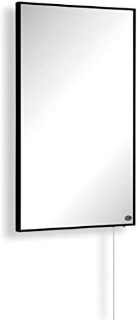 Könighaus Specchio Riscaldamento ad Infrarossi - 1000 watt cornice nera incluso termostato - Riscaldamento specchio ad infrarossi ad alta efficienza energetica - Riscaldamento a parete ad infrarossi