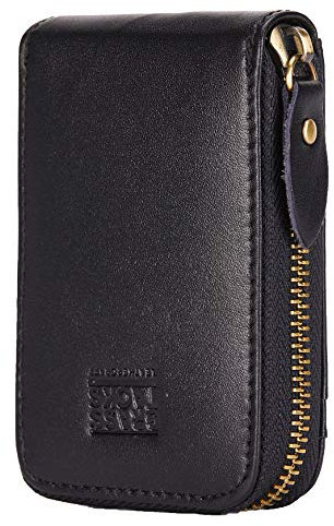 BRASS TACKS Leathercraft Kreditkartenetui Echtleder Vintage RFID-Schutz Reißverschluss Multifächer-Kartenhalter Portmonee Geldbörse Unisex (Schwarz)