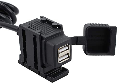 eSynic Waterproof Motorcycle USB Charger Motorbike Phone Adapter 12/24V Input 2.1A /1.0A 5V Output USB Power Supply Port Motorbike Motorcycle Mobile Charger Socket Suitable for Motorbike Motorcycle