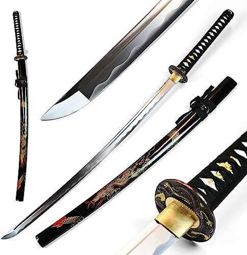 Swords and more Handgeschmiedetes Japanisches Drachenkatana, Japanisches Schwert – echtes Samurai Schwerter echt, handgeschmiedeter Stahl 103 cm, Katana Schwert für Samurai Deko