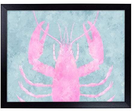 Lap Tray with Cushion | Pink & Duck Egg Blue Lobster Art Painting | Padded Bean Bag Cushion | For Eating, Working, Crafting, Laptop | Portable Table Desk