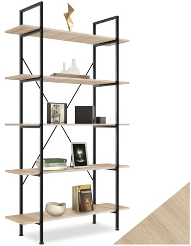 tectake Étagère Échelle Meuble de Rangement Bibliothèque à 5 Niveaux Design Industriel 106 x 34,5 x 179,5 cm – Diverses Couleurs (Marron Clair)