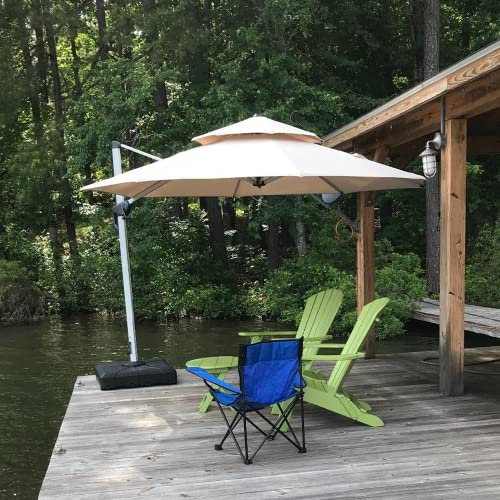 PURPLE LEAF Garden Cantilever Parasol, Large Round Overhanging Patio Umbrella with Crank Handle and Tilt for Balcony and Outdoor (Beige, 3 M)