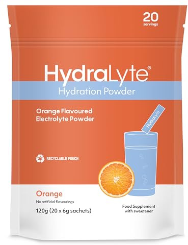 Hydralyte Effervescent Electrolytes Powder Sachets - 20 Flavoured Sticks - Rapid Rehydration - Prevent Dehydration - Achieve Optimal Hydration (20 Sachets, Orange)