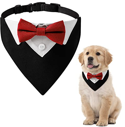 HACRAHO Formelles Hunde-Smoking-Halstuch, 1 Stück Rotes Hunde-Smoking Baumwoll-Halstuch Hunde-Hochzeitshalsband mit Fliege und Krawatte für Hunde und Katzen, L