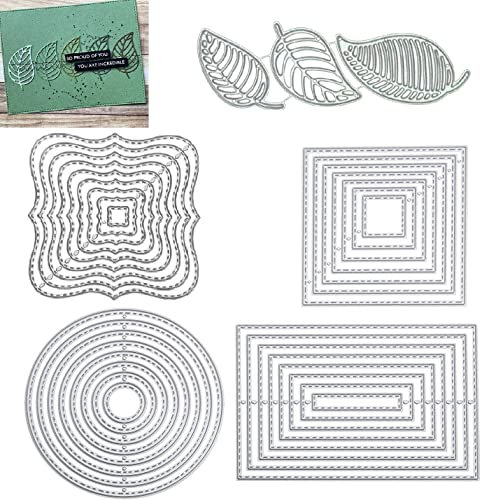 EMAGEREN 5 Pcs Cutting Dies Metal Template Moulds Embossing Die Cuts Multi-Shape DIY Craft Dies Stencil Scrapbooking for Card Making Scrapbooking Album Decoration Circle Square Rectangular Leaf Shape