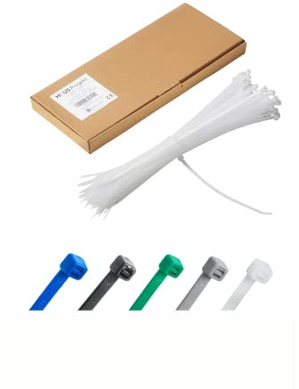 Haus Projekt Pack de 100 Bridas de Plástico Blanco Premium Fuertes Industrial, 300mm x 4.8mm, Bridas de Plástico para Cables Multifunción para Uso Interior y Exterior, Gestión de Cables, Cableado