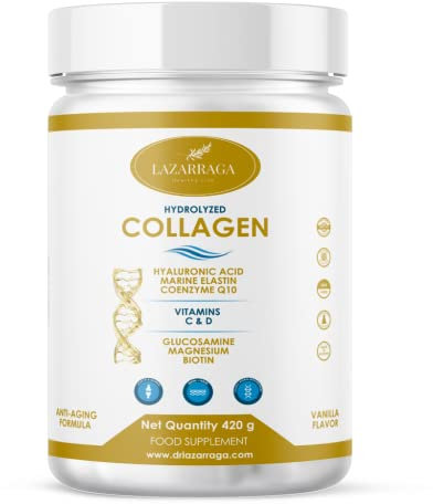 COLÁGENO HIDROLIZADO COMPLEX 9 EN 1 | Elastina Marina + Ácido Hialurónico + Coenzima Q10 + Glucosamina + Biotina + Vitamina C & D + Magnesio | Para Articulaciones y Piel | 420gr Sabor Vainilla | 1 Mes