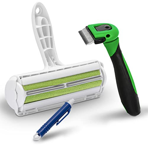 FinoPet 3er Set Hundebürste, Katzenbürste, XL Fusselrolle und Zeckenzange im Aktionsset, Kurz- und Langhaar Bürste für alle Tiergrößen, Tierhaarentferner, Automatische Zeckenentfernung
