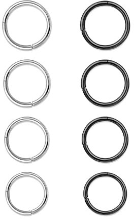8 Stücke 316L Edelstahl Piercing, Nasenringe Creolen,Universal Body Piercing Schmuck für Daith Tragus Conch Rook Helix Ohr, Nasen und Lippenringe,6mm 8mm 10mm 12mm, schwarzes Silber