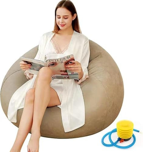 LONEEDY aufblasbares Stuhl-Sofa, aufblasbare Sitz-Gaming-Liege, Indoor Outdoor Camping Garten stilvolles weiches Plüsch-Gewebe für Erwachsene Kinder Single (Spherical Khaki)