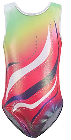 Cucudy Gymnastikdräkter för flickor långärmad/ärmlös gradient färg diamant body dans balett gymnastik atletisk body för barn 5 6 7 8 9 10 11 12 år, B116 Regnbåge, TAG 8A(7-8 anni)