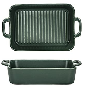 Lasagnera 2 pezzi Bakeware in ceramica, teglia quadrata, teglia da forno rettangolare con doppio manico, teglia for cake cena for torta, cucina, serie di texture, 9.5 / 10 pollici Teglie da Forno ( Co