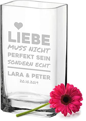 polar-effekt Leonardo Blumenvase mit personalisierter Wunschgravur - Glasvase zur Hochzeit und Standesamt - Geschenkidee für Paare - Ideal zum Jahrestag und Valentinstag - Tischdekoration