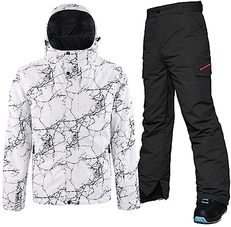 ALSOGO Herren Skianzug Winter Wasserdichte Winddichte Skifahren Outdoor Schneejacken und Hosen Snowboardjacken DLS-Black M