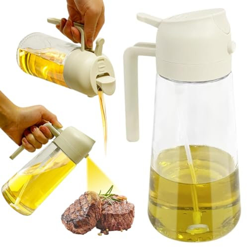 Liujiami 450ml 2 en 1 Diseño de Pulverizador Dispensador de Aceite Botella Auto Flip Pulverizador de Aceite de Oliva Antigoteo Pulverizador de Vinagre para Cocina Freidora de Aire Ensalada