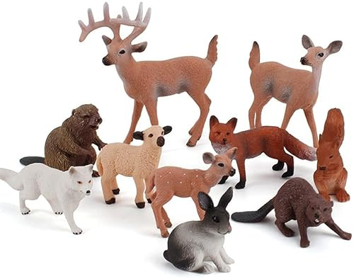 SHAVERUSH Animal Figures Toys Woodland Realistic Wild Forest Animals Figures with Reindeer Fox Squirrel Rabbit Figurines Playset Mini Animal Figures ​for Birthday Cake Decoration(10PCS)
