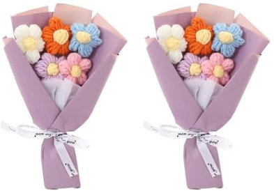 DONGKER Ramo de flores de ganchillo de 2 piezas, kit de ramo de ganchillo colorido para decoración del hogar de San Valentín, celebración, fiesta de Navidad, aniversario