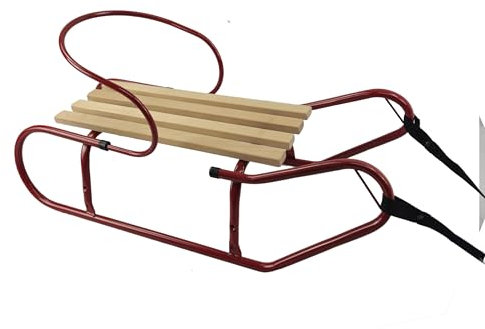 Slitta in metallo per bambini, slittino con schienale + corda di trazione, 90 cm (rosso)