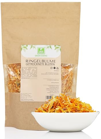Ringelblumen Tee 100g, Ringelblume getrocknet von Green Essence | Ringelblumenblüten Tee 100 g, Calendula Tee, getrocknet Blüten for Badezusatz, Cosmetics & DIY, Ringelblumentee 100 Gramm