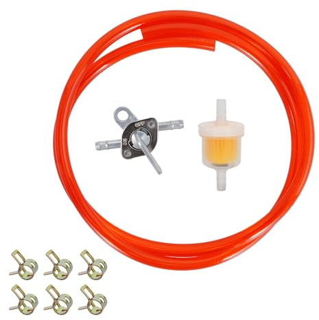 Gas Fuel Line Hose Clamps Oil Filters with Inline Fuel Shut Off Valve Petcock Petrol Switch for 50cc 90cc 110cc 125cc 150cc 250cc Baja BA150 ATV Four Wheeler Go Kart Scooter Dirt Pit Bike Red