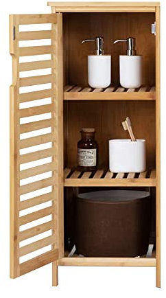 WAOHO Badezimmerschrank Aus Bambus, Sideboard Für Wohnzimmer Und Bad, Küchenschrank, Stehendes Regal (34cm X 33cm X 87cm)