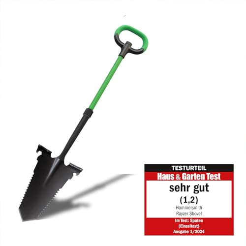 Hammersmith RayzerShovel - Das Original aus dem TV - Spaten mit Wurzelsäge für Harte, steinige Böden - Breite Trittkante – Gartenspaten – Gärtnerspaten