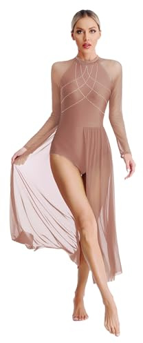 CHICTRY Donna Body Pattinaggio Artistico Orlo Irregolare Abito da Ballo Lirico Contemporaneo Leotard Danza Classica Monospalla Vestito da Balletto Dancewear A Rosa S
