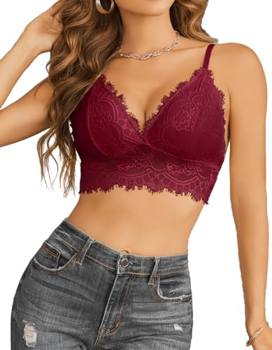 Weardear Canottiera Sexy Canotta in Pizzo Bustier Spaghetti Canottiera Reggiseno Estivo da Donna Senza Top Corto con Ferretto Bianco S